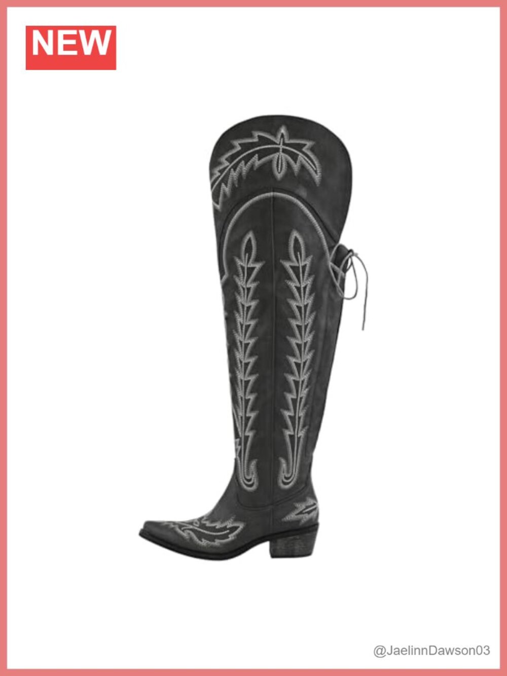 Embroidered Western Thigh High Cowgirl Boots Leather Chunky Heel